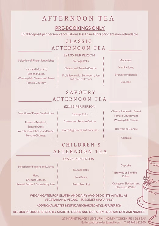 Afternoon tea menu